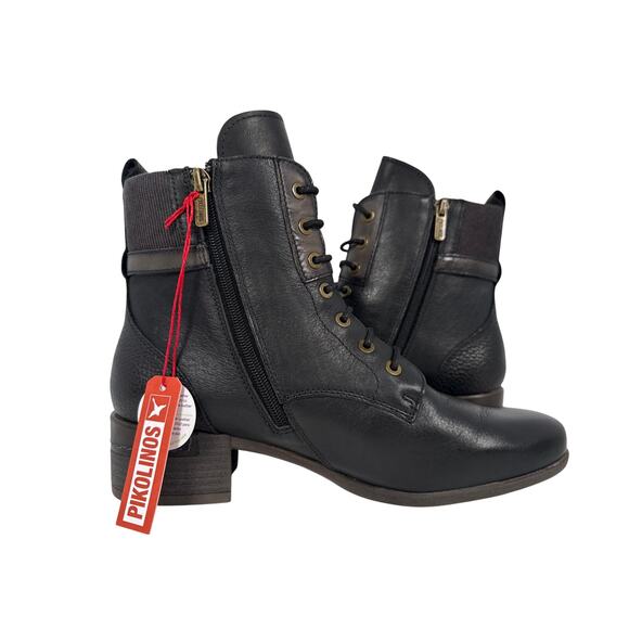 Pikolinos Malaga Boots Womens 9-9.5 EU40 Black Leather Side Zip Block Heel - Picture 4 of 11